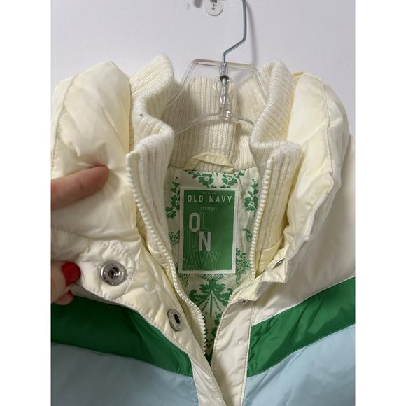 Vintage Y2K 90's Old Navy Puffer Chevron Stripe Green Blue White Womens Size XL - Picture 2 of 8